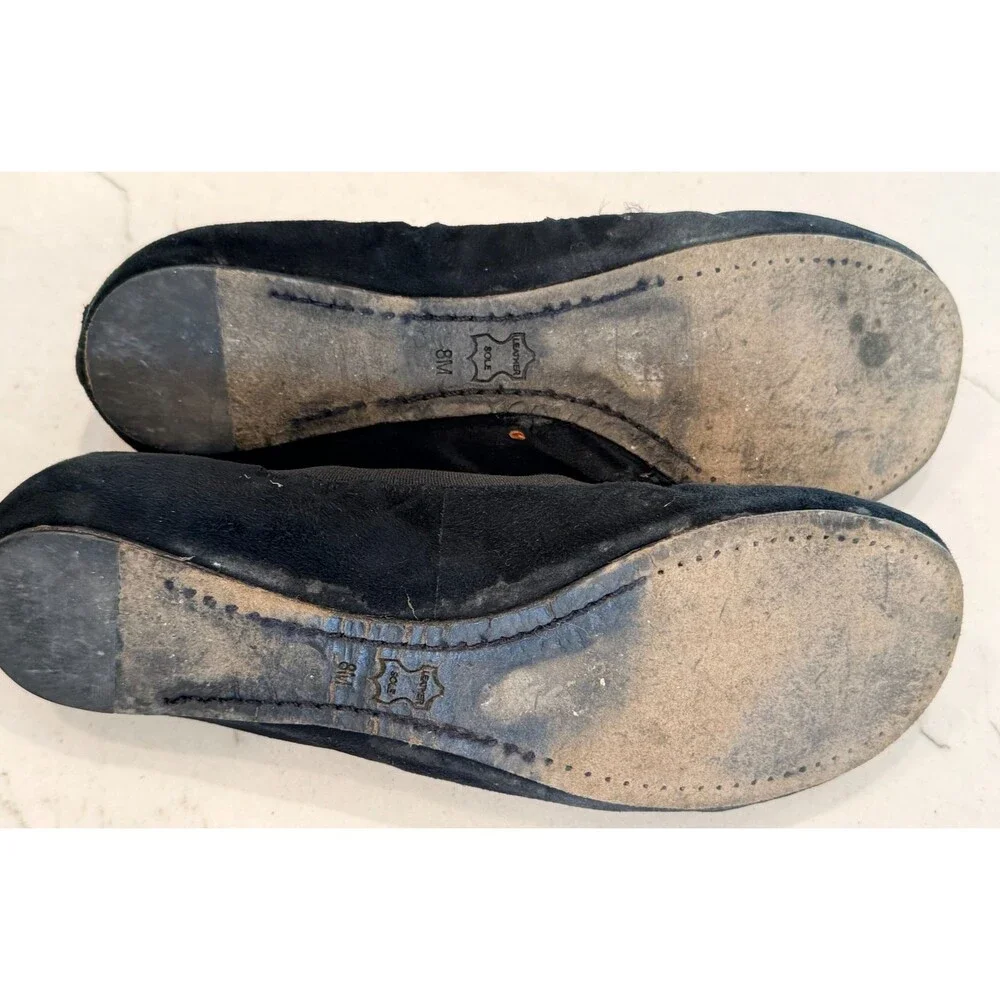 Tory Burch Black Suede Ballet Flats Gold Logo Slip On Women’s 8M